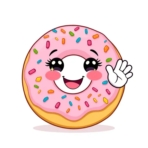 Dazzle the Donut, a smiling pink sprinkled donut character waving