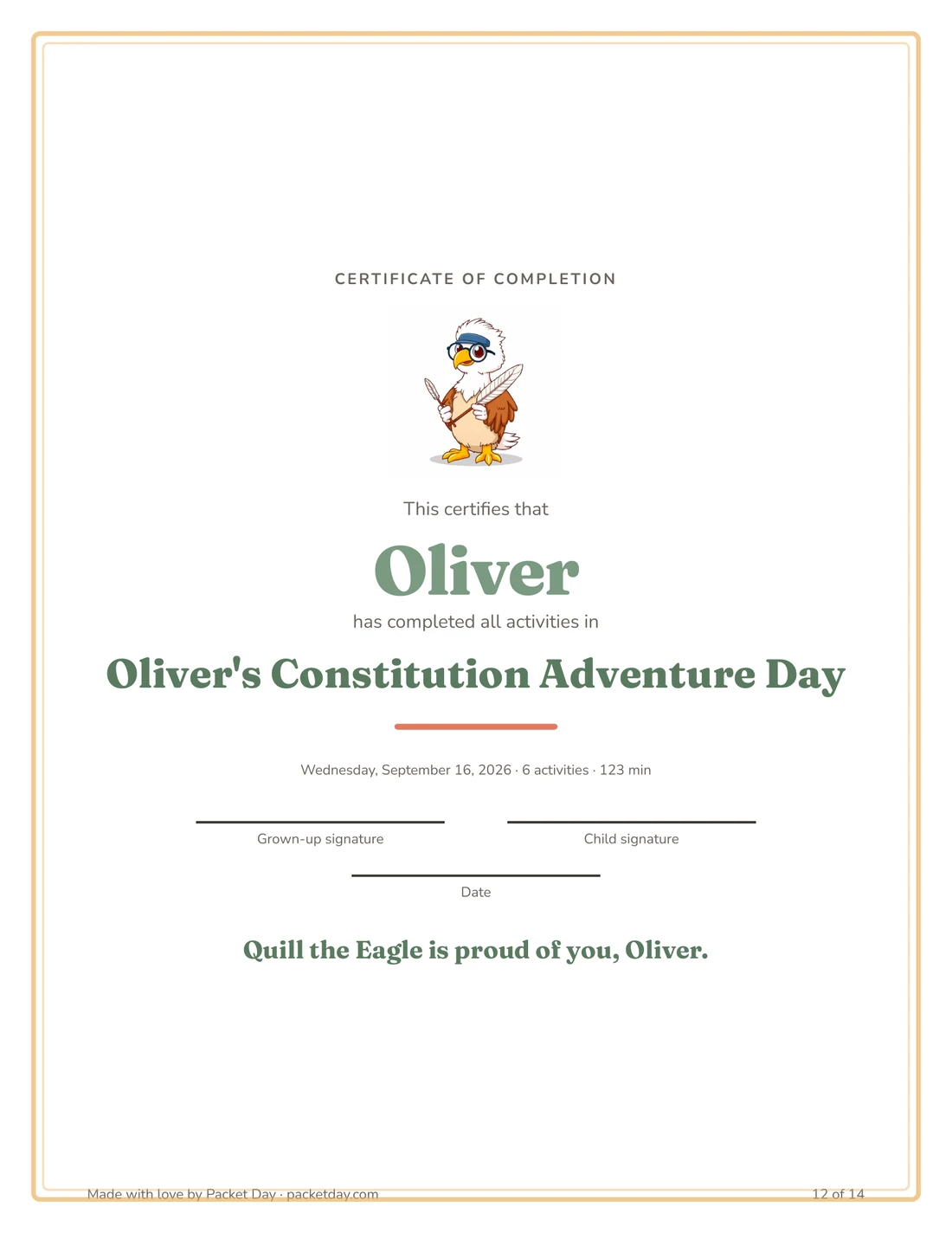 Oliver's certificate of completion